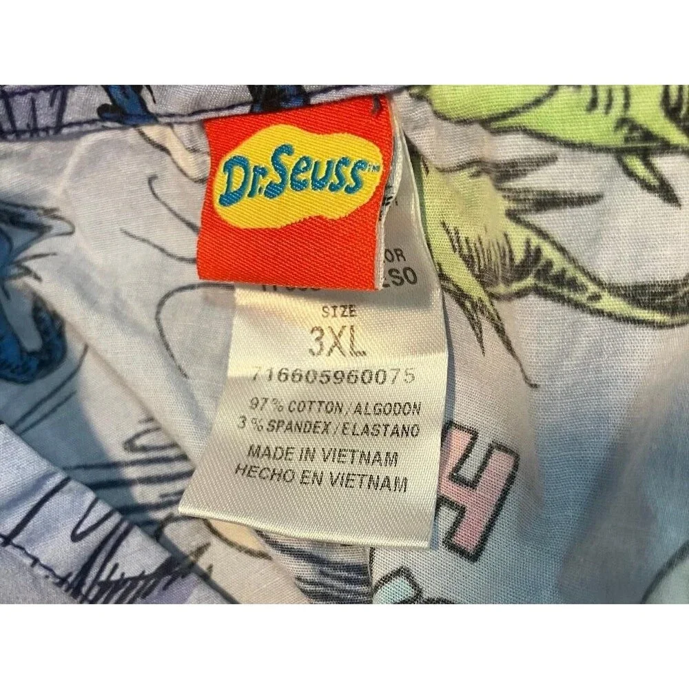 Dr. Seuss Help Save Our Oceans Medical Scrub Top 3XL Light Blue 2 Pocket V-Neck - Picture 4 of 6